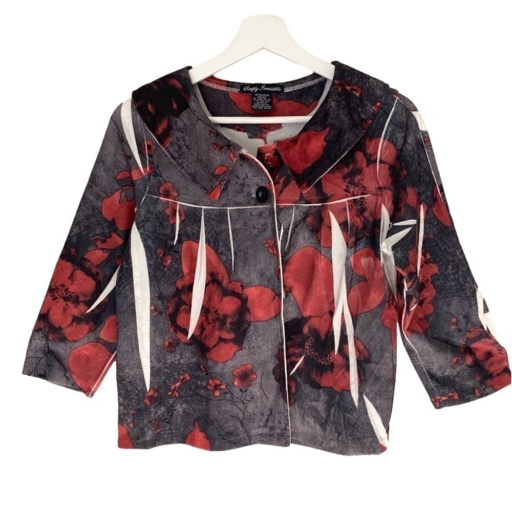 SIMPLY IRRESISTIBLE Sublimation Cardigan Floral Black Red Grey Women M